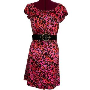 NEXT UK Brand Hot Pink, Black and Orange Leopard Print Dress, Size UK 8